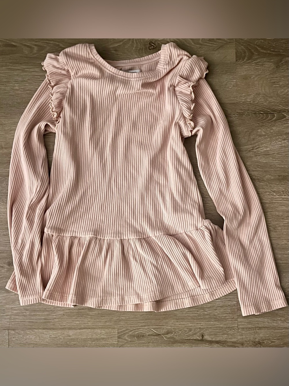 Haute Hippie Kids Pink Ribbed Ruffle Peplum Top L 10/12